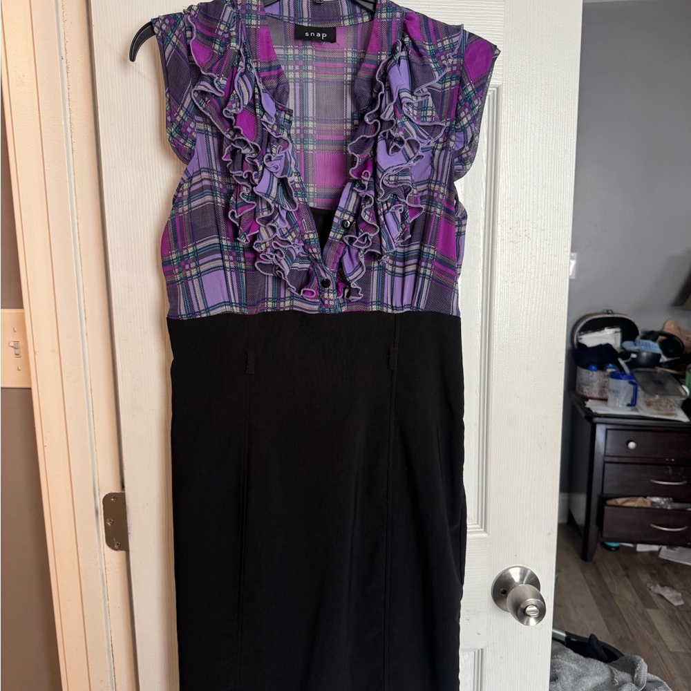 a.n.a Vibrant Purple Plaid and Classic Black Midi Dress